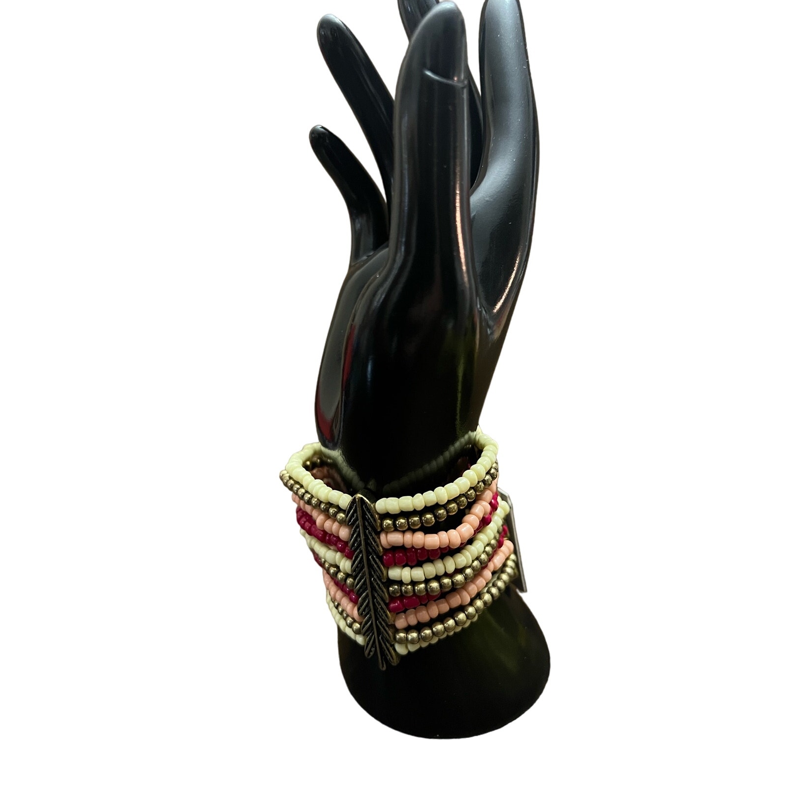 Colorful Beaded Bracelet With Feather Charm Boho Fashion Jewelry